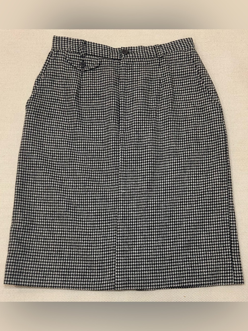 Ralph Lauren Vintage 100% Wool Pencil Skirt Houndstooth Academia Office Size 8
